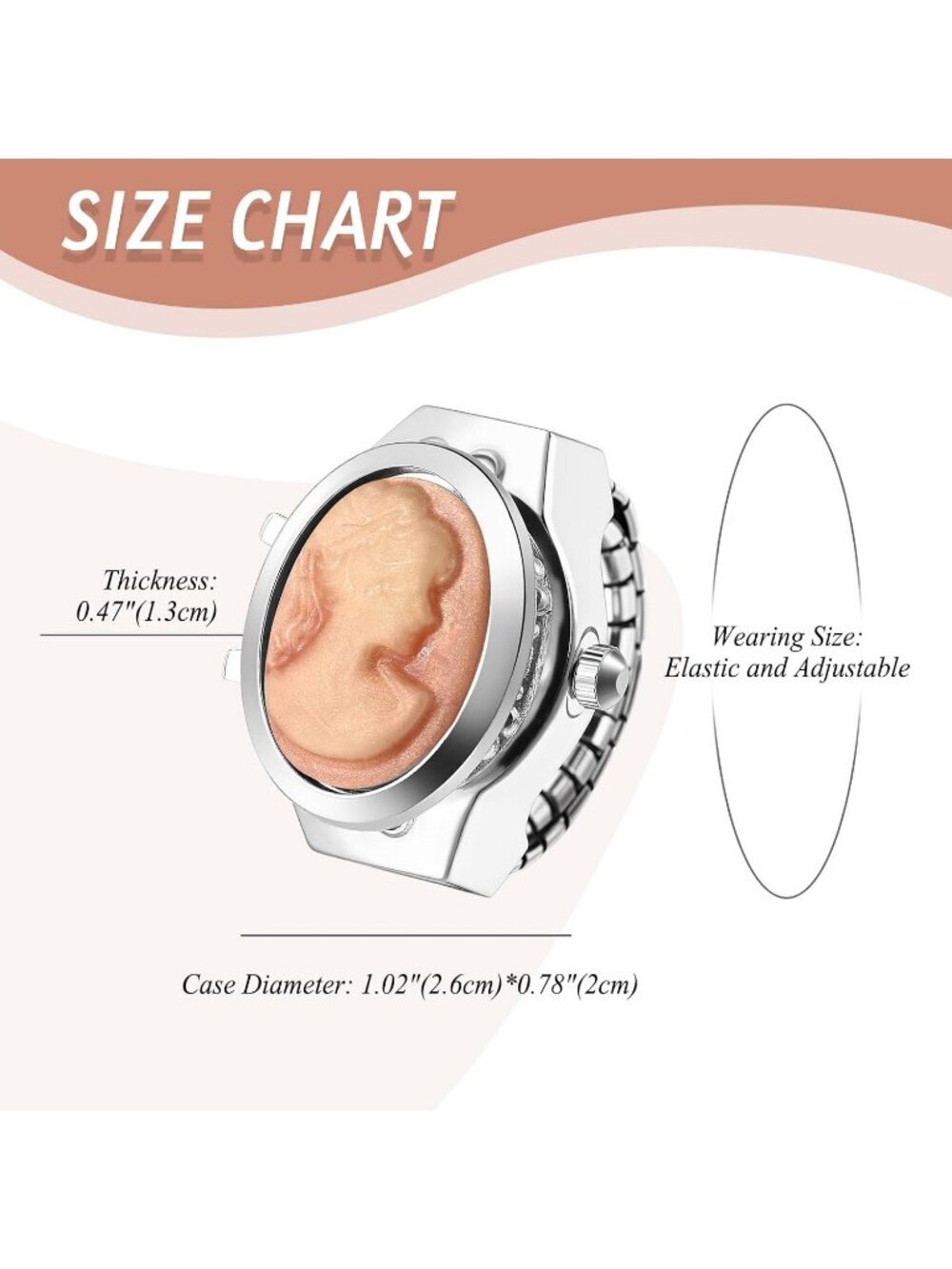 Unisex Pink Analog Quartz Flip Cover Stainless Steel Stretchy Finger Ring Watch - Picture 6 of 7